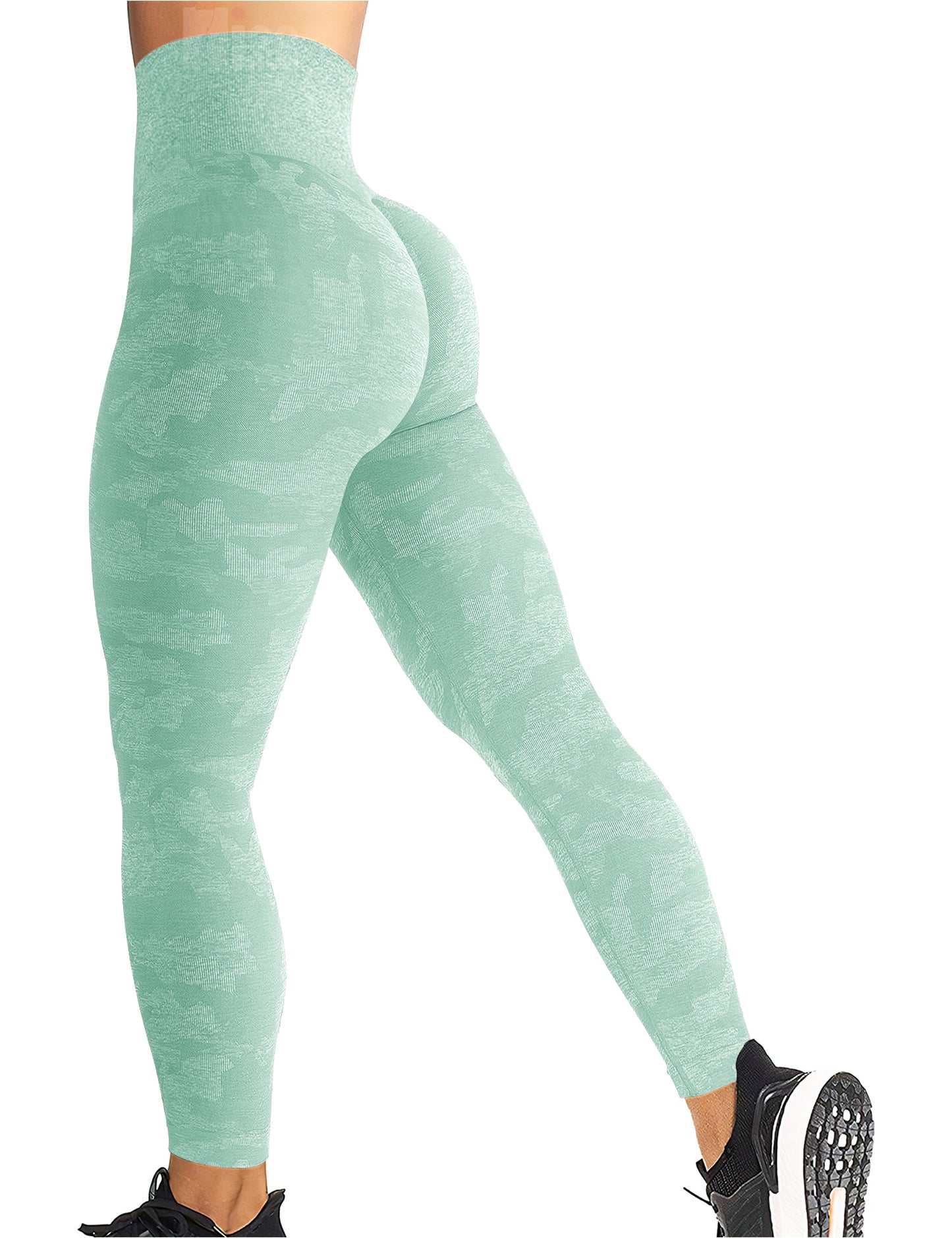 HIGORUN Womens Seamless Leggings Smile Contour High Waist Workout Gym Yoga Pants light greenc
