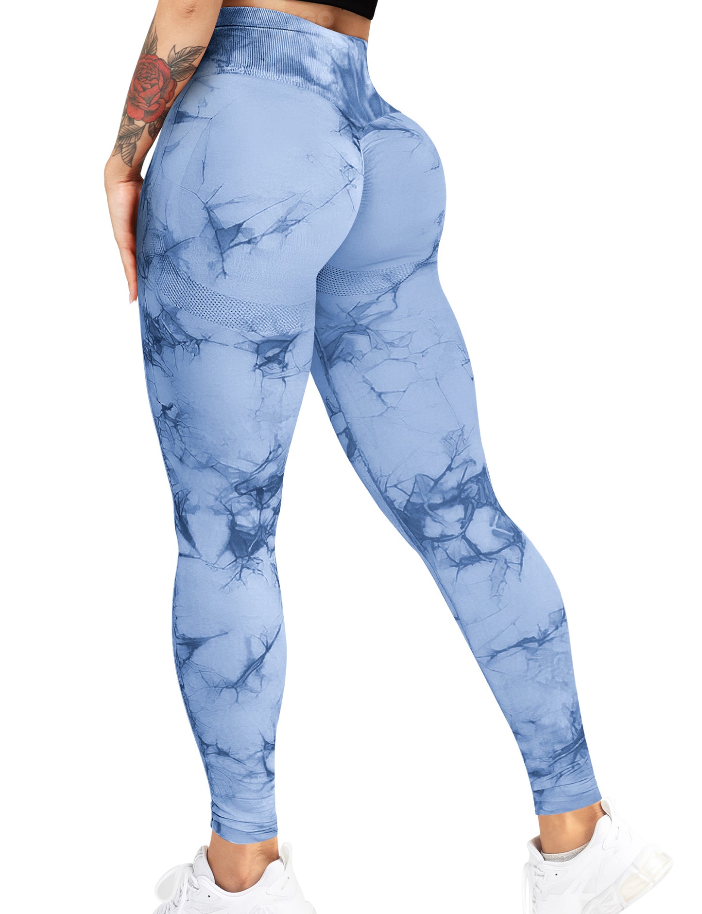 HIGORUN Tie Dye Workouts Seamless Leggings for Women High Waist Gym Leggings Yoga Pants Blue