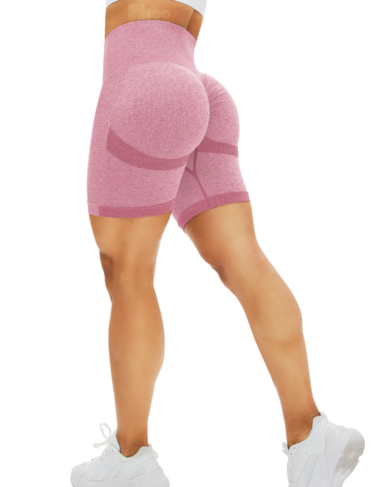 HIGORUN Women's Seamless Workout Shorts Gym Yoga High Waist Smile Contour Cycling Shorts burgundy