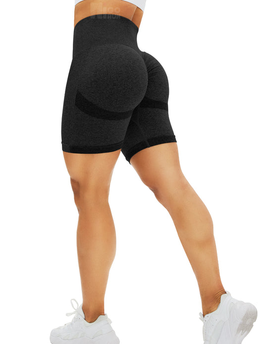 HIGORUN Women's Seamless Workout Shorts Gym Yoga High Waist Smile Contour Cycling Shorts black