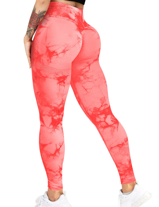 HIGORUN Tie Dye Workouts Seamless Leggings for Women High Waist Gym Leggings Yoga Pants Orange