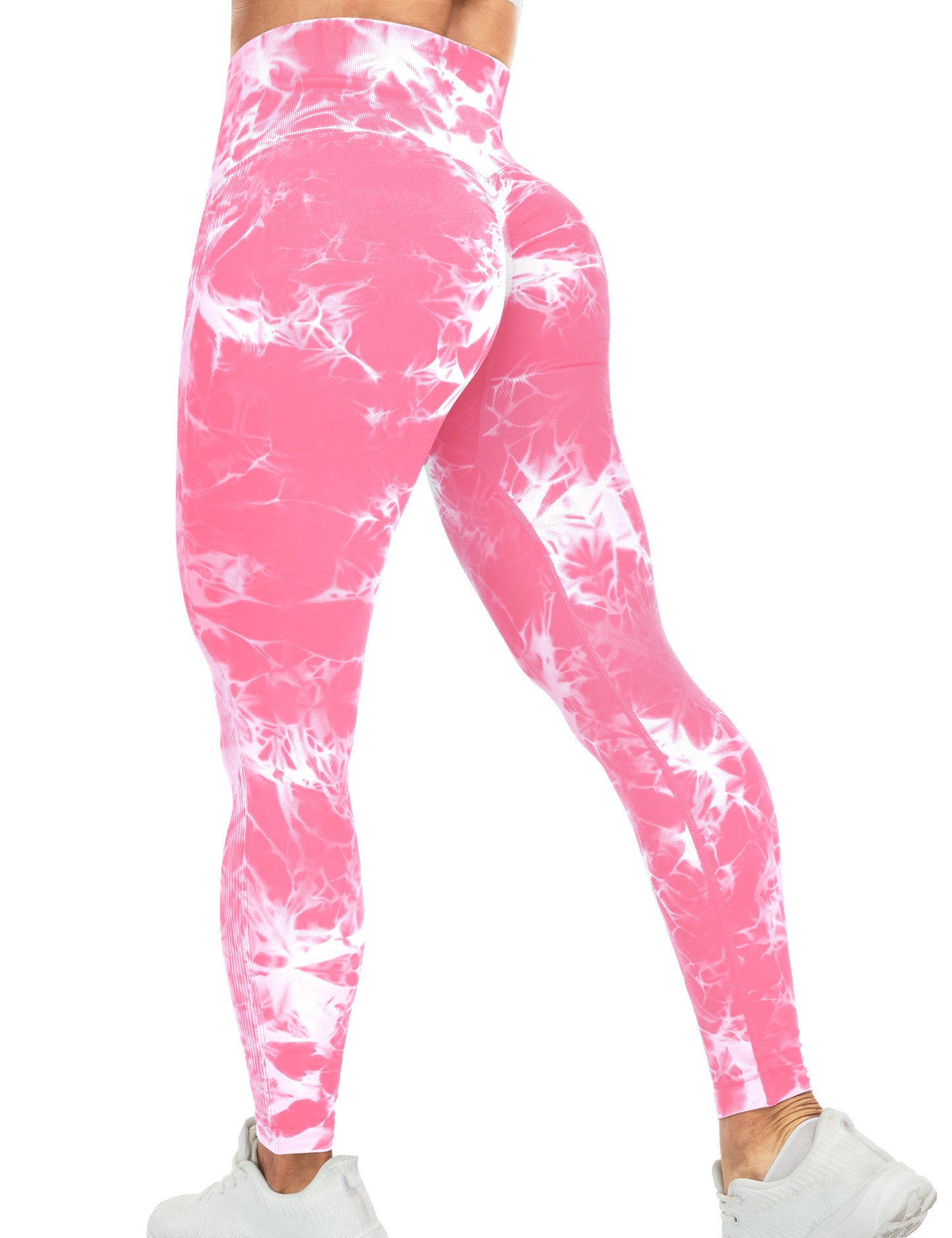 HIGORUN Tie-Dye Workout Seamless Leggings for Women High Waist Gym Leggings Yoga Pants Pink