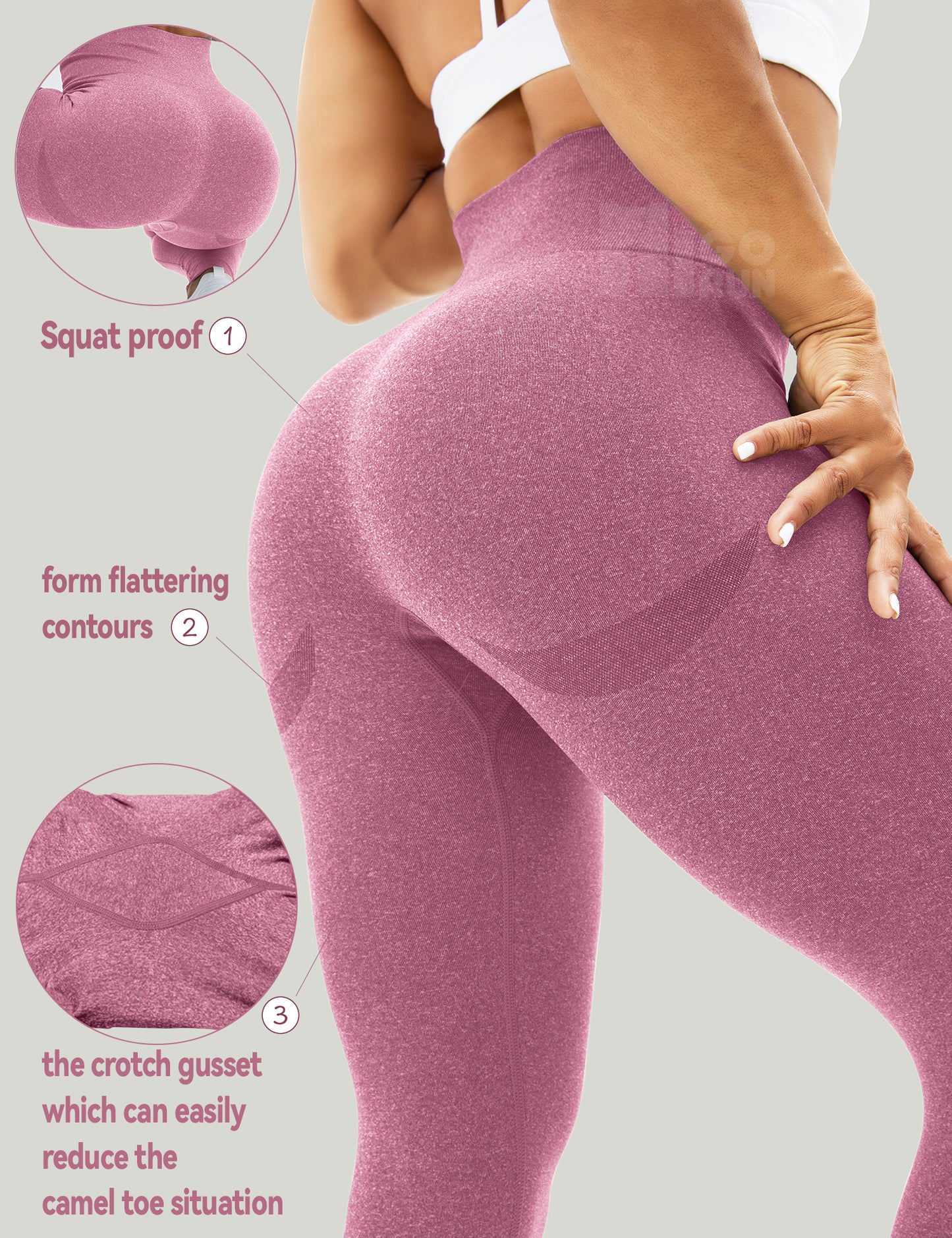 HIGORUN Women Seamless Leggings Smile Contour High Waist Workout Gym Yoga Pants pink