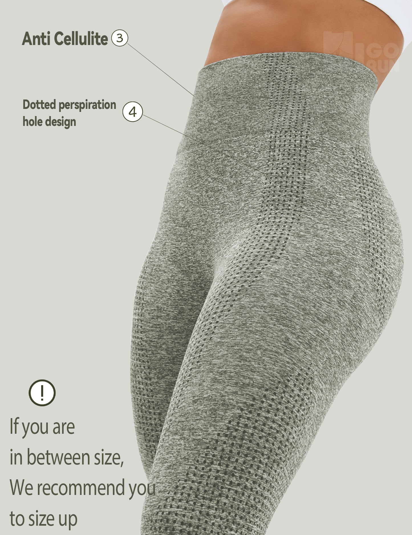 HIGORUN Women Seamless Leggings Smile Contour High Waist Workout Gym Yoga Pants khaki