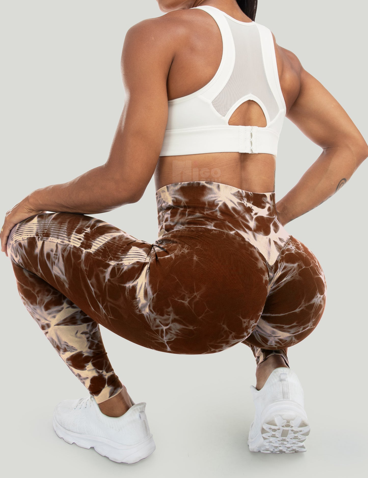 HIGORUN Tie-Dye Workout Seamless Leggings for Women High Waist Gym Leggings Yoga Pants Brown