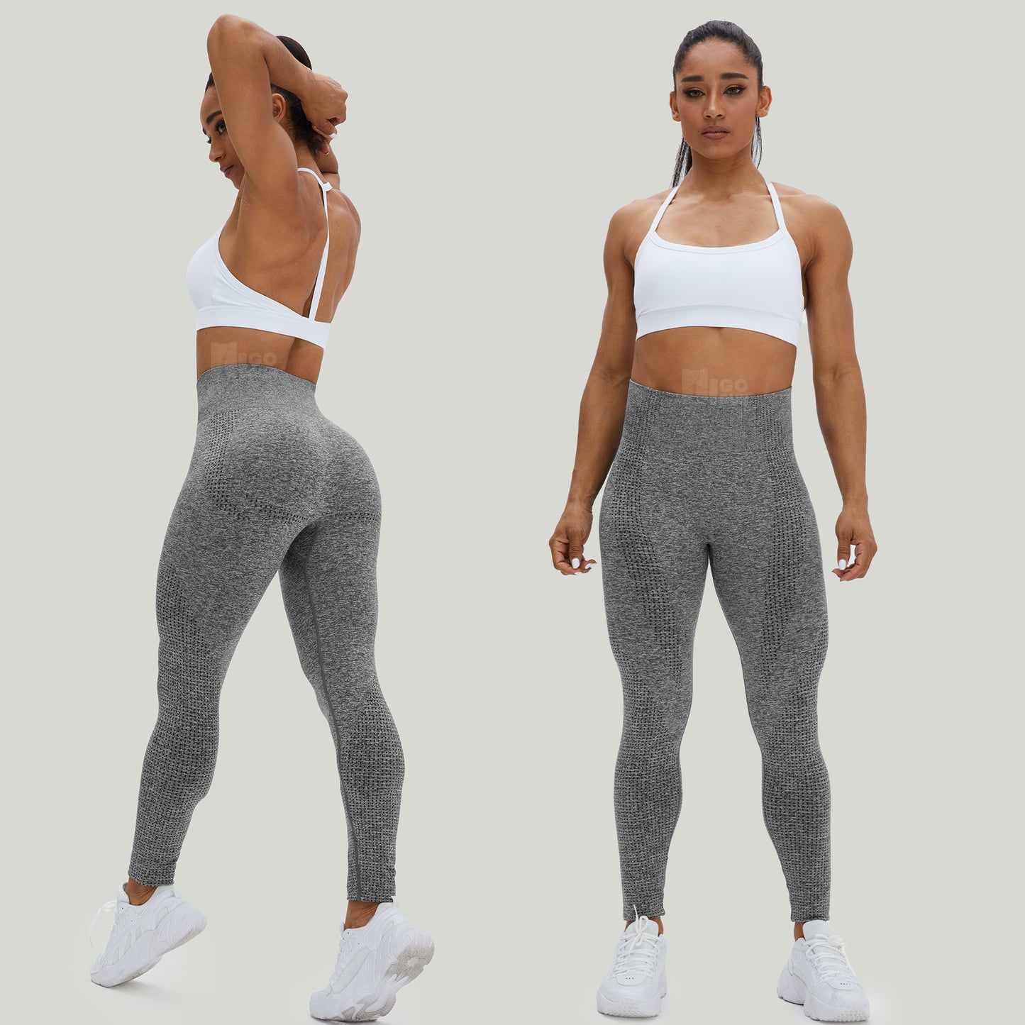 HIGORUN Women Seamless Leggings Smile Contour High Waist Workout Gym Yoga Pants grey