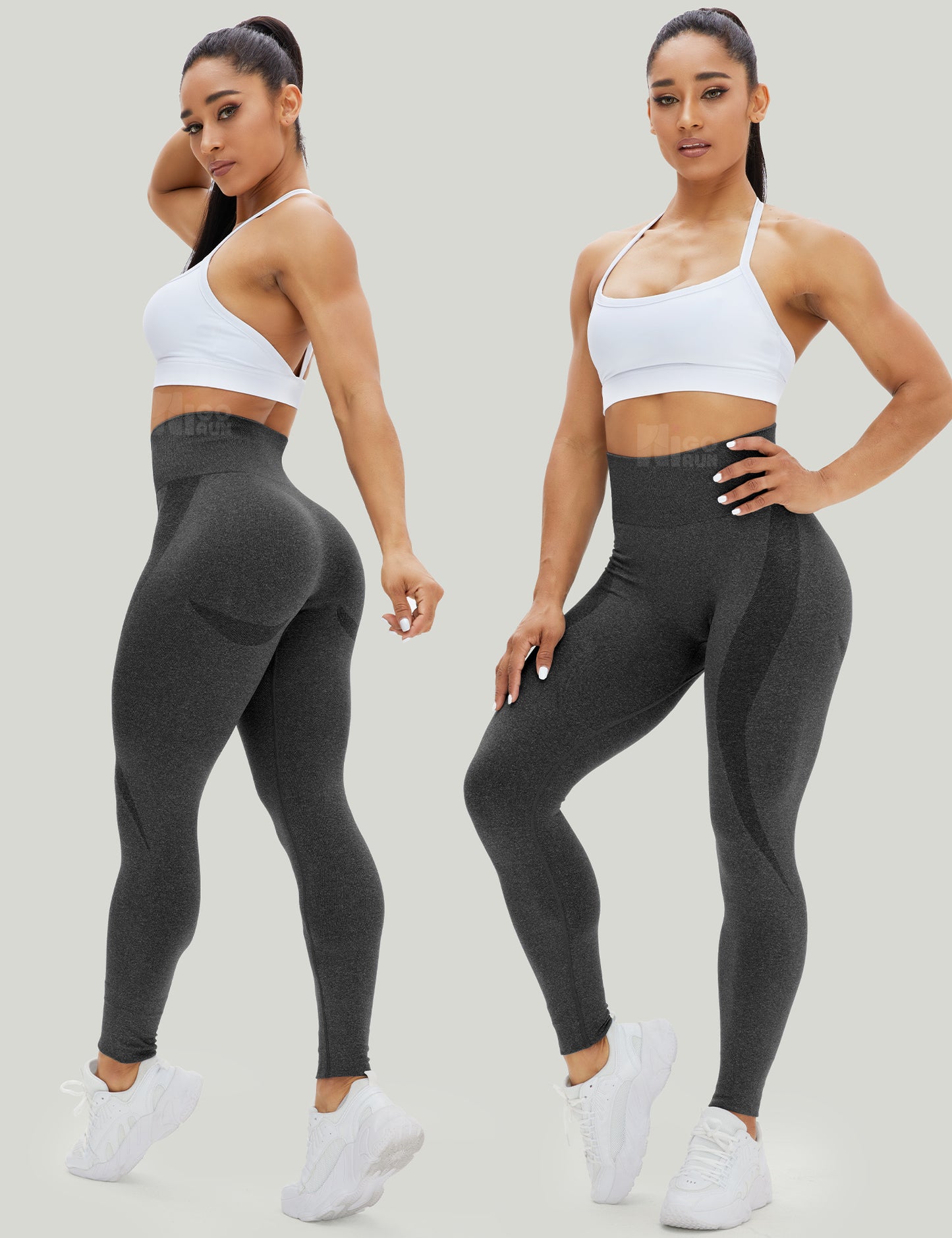 HIGORUN Women Seamless Leggings Smile Contour High Waist Workout Gym Yoga Pants gray