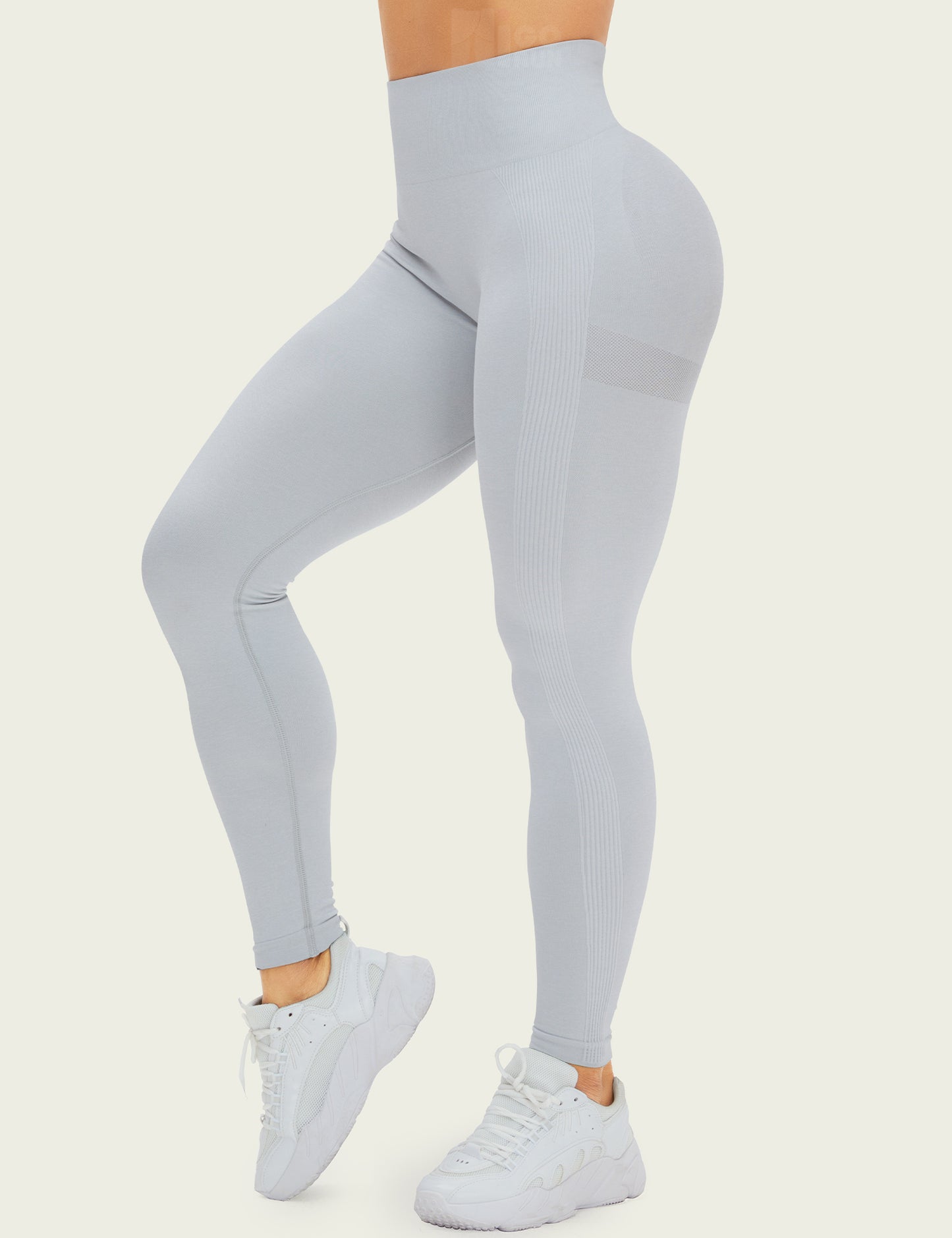 HIGORUN Tie Dye Workout Seamless Leggings for Women High Waist Gym Leggings Yoga Pants Light Grey