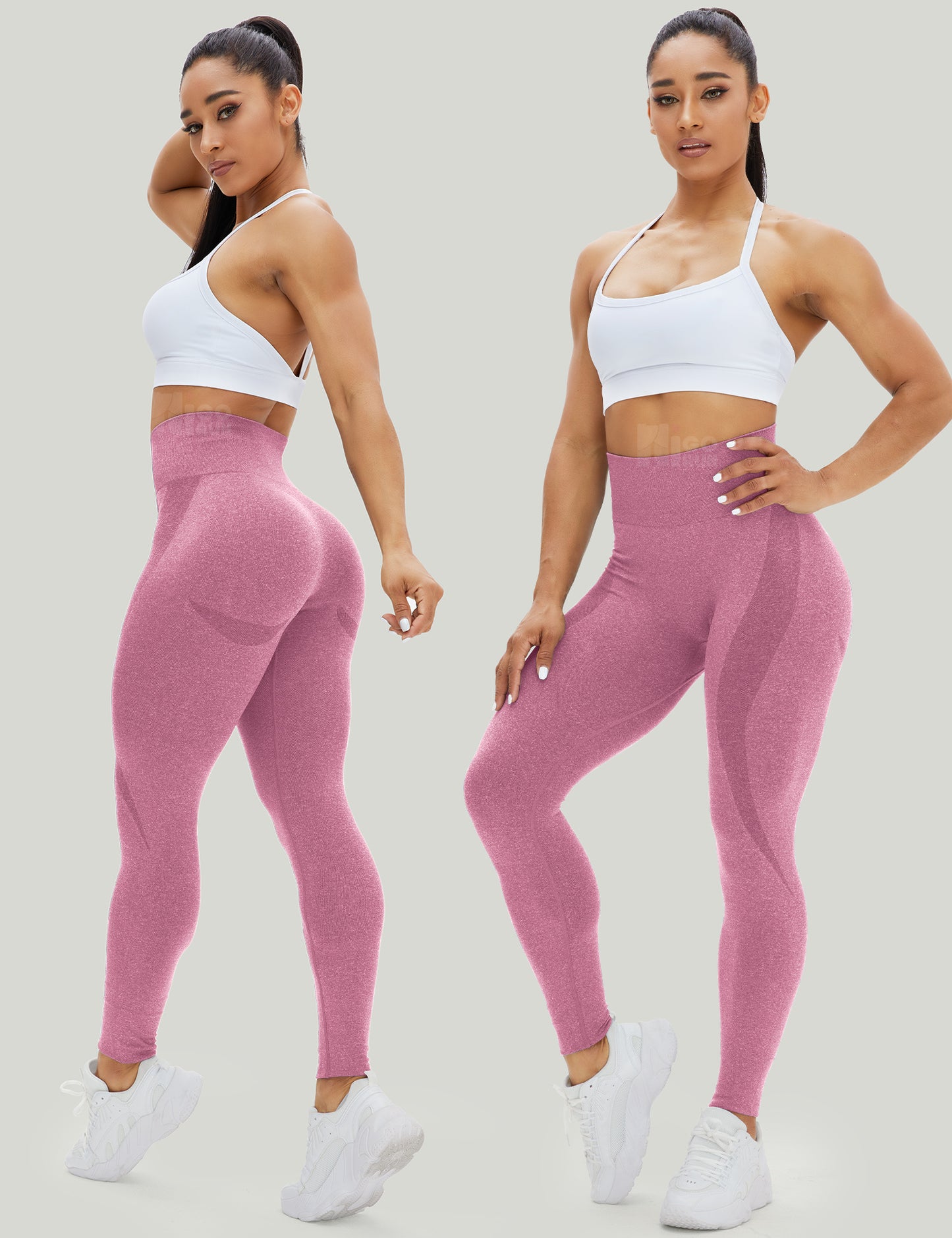 HIGORUN Women Seamless Leggings Smile Contour High Waist Workout Gym Yoga Pants pink