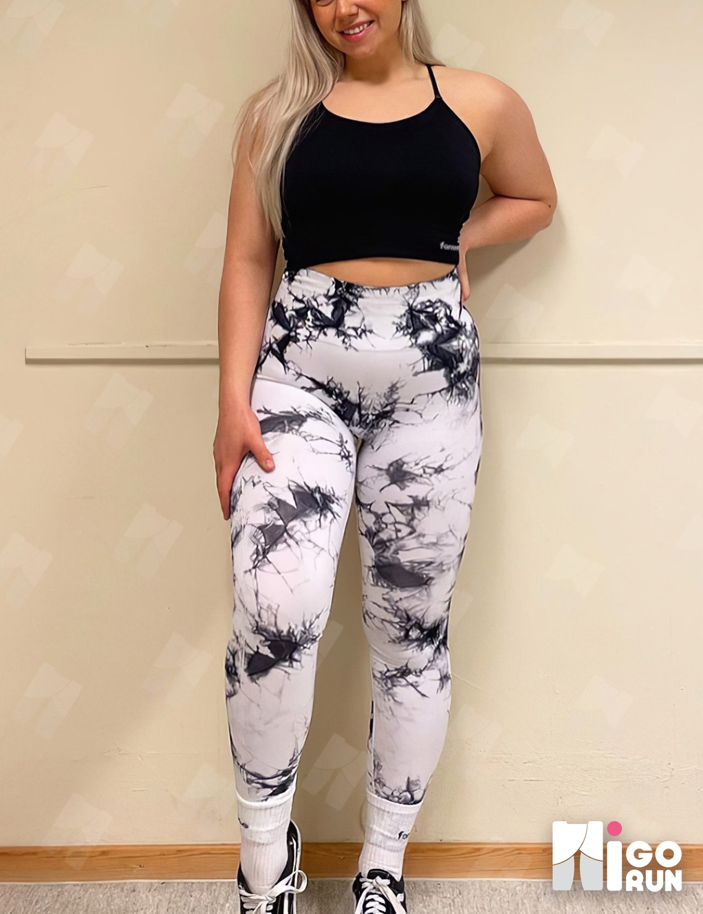 HIGORUN Tie-Dye Workout Seamless Leggings for Women High Waist Gym Leggings Yoga Pants White